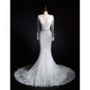 Sheath V-Neck Lace Wedding Dresses with Long Sleeves8