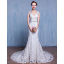 Discount Sheath V-Neck Court Train Lace Wedding Dresses/ Gowns