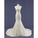 Custom Sheath V-Neck Sleeveless Court Train Tulle Satin Wedding Dresses
