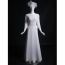 Vintage Sweep Train Satin Wedding Dresses with 3/4 Long Sleeves
