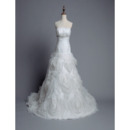 Elegant Strapless Chapel Train Floral Skirt Wedding Dresses/ Gowns