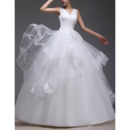 Custom Ball Gown V-Neck Floor Length Satin Organza Wedding Dresses