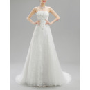 Vintage A-Line Strapless Sweep Train Lace Beaded Wedding Dresses