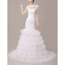 Sheath Cap Sleeves Tulle Layered Skirt Wedding Dresses
