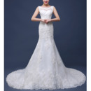 Elegant Sheath Round Neckline Court Train Organza Wedding Dresses