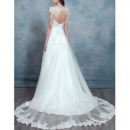 Discount V-Neck Floor Length Backless Wedding Dress with Short Sleeves