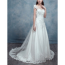 Discount V-Neck Floor Length Backless Wedding Dress with Short Sleeves