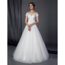 A-Line Off-the-shoulder Tulle Wedding Dresses with Short Sleeves