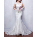 Custom Sexy Sheath Cap Sleeves Sweep Train Satin Tulle Wedding Dresses