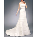 Inexpensive Strapless Satin Organza Layered Wedding Dresses with Belts