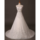 New A-Line V-Neck Long Wedding Dresses with Applique and Beads