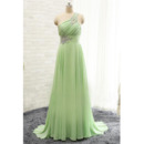 Elegant One Shoulder Sleeveless Sweep Train Chiffon Evening Dresses