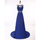 Custom Round Neck Sleeveless Sweep Train Chiffon Evening Dresses