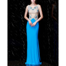 Affordable Sheath Long Chiffon Evening Dresses with Rhinestone