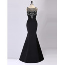 Sexy Mermaid Sleeveless Floor Length Satin Black Evening Dresses