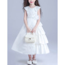 Discount Lapel Tea Length Satin Taffeta Asymmetric Flower Girl Dresses