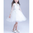 Inexpensive Ball Gown Short Flower Girl Dresses with Long Sleeves