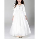 Stunning Ankle Length Satin First Communion Dresses with Long Sleeves