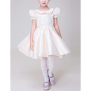 A-Line Lapel Short Satin Flower Girl Dress with Bubble Sleeves