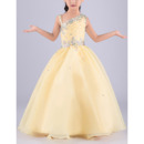 Custom Ball Gown Asymmetric Sleeveless Floor Length Flower Girl Dress