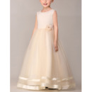 Discount Ball Gown Sleeveless Long Satin Organza Flower Girl Dresses