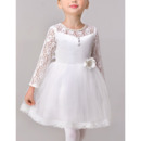 Adorable Ball Gown Short Satin Flower Girl Dresses with Lace Sleeves