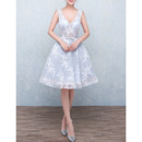 A-Line V-Neck Knee Length Organza Homecoming Dresses