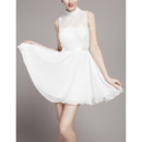 Custom High-Neck Sleeveless Lace Chiffon Short Wedding Dresses