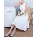 Discount Classic A-Line Sleeveless Tea Length Lace Wedding Dresses