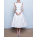 Classic A-Line Bateau Sleeveless Tea Length Lace Wedding Dresses