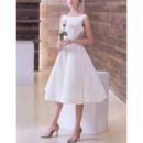A-Line Bateau Sleeveless Tea Length Lace Wedding Dresses