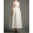 Inexpensive Ball Gown Tea Length Satin Reception Wedding Dresses