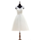 New A-Line V-Neck Cap Sleeves Knee Length Wedding Dresses