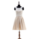 Custom A-Line Sleeveless Knee Length Lace Satin Wedding Dresses