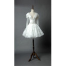 Discount V-Neck Short Organza Wedding Dresses with Long Sleeves
