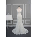 Sheath Sweep Train Lace Backless Wedding Dresses