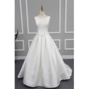 Affordable Ball Gown Sleeveless Chapel Train Satin Wedding Dresses