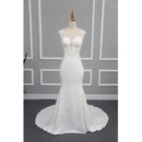 Custom Sheath Sweetheart Sweep Train Sheer Back Wedding Dresses