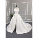 Custom Ball Gown Square Cathedral Train Satin Split Wedding Dresses