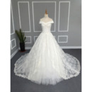 Elegant A-Line Off-the-shoulder Cathedral Lace Wedding Dresses