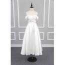 Affordable Off-the-shoulder Tea Length Satin Reception Wedding Dresses