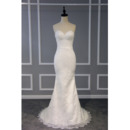 Sexy Sheath Sweetheart Sleeveless Sweep Train Lace Wedding Dresses