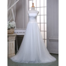 Elegant A-Line Bateau Sleeveless Sweep Train Organza Wedding Dresses
