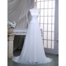 New A-Line Sleeveless Sweep Train Wedding Dresses with Belts