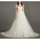 Court Train Tulle Embroidery Wedding Dresses with Short Sleeves