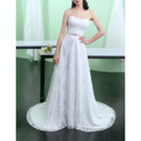 Discount Strapless Sleeveless Sweep Train Lace Wedding Dresses
