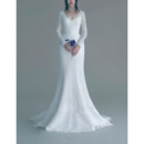 Trumpet Sweep Train Lace Wedding Dresses with Long Lace Sleeves