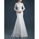 Custom Mermaid Sweep Train Organza Wedding Dresses with Long Sleeves