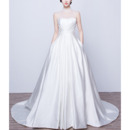 Elegant High-Neck Sleeveless Satin Wedding Dresses with Pockets