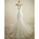 Affordable Mermaid One Shoulder Chapel Train Lace Wedding Dresses